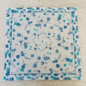 Oscar de la Renta Blue Floral Square Cotton Handkerchief/Bandana Scarf 17”